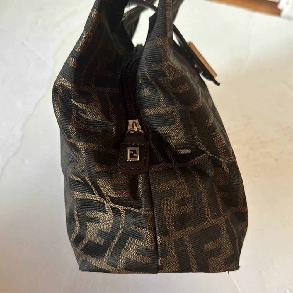 Fendi Brown Logo Canvas Shoulder Bag with Dark Brown Leather Trim - Picture 6 of 14